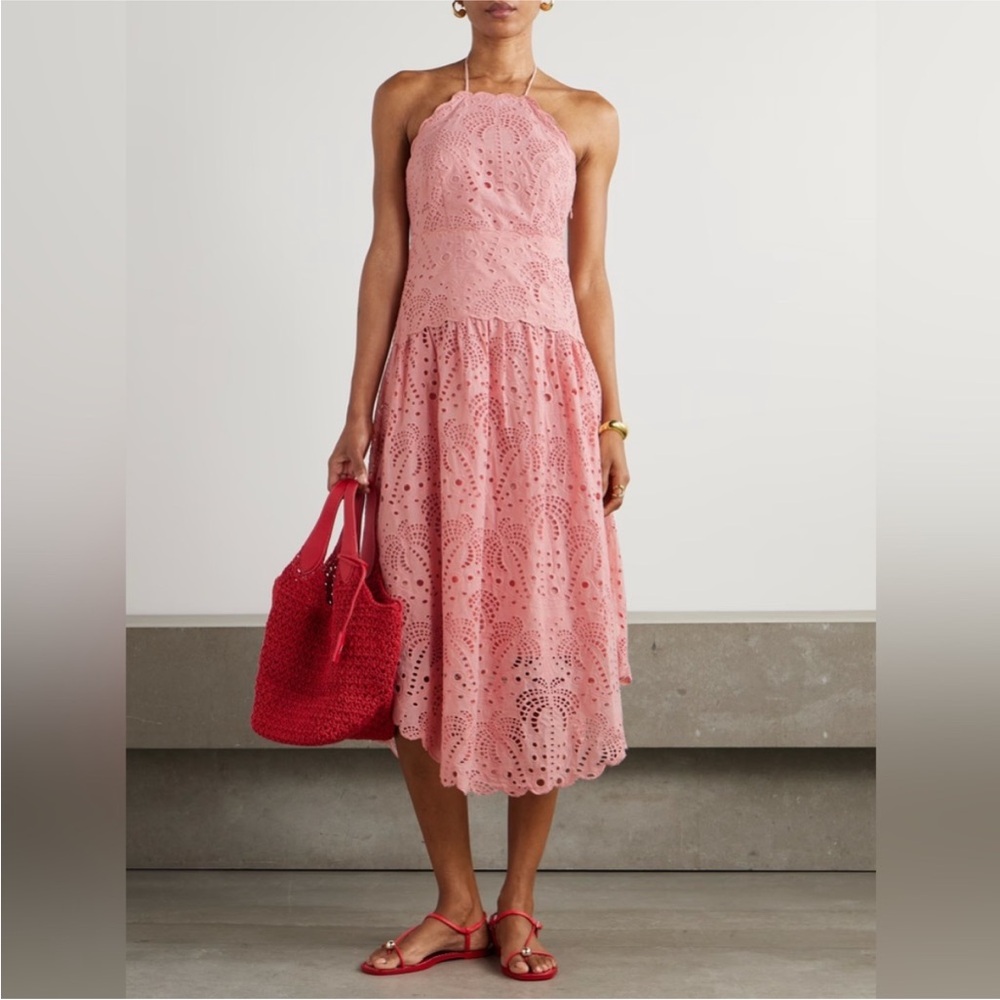 FARM Rio Blush Pink Palm Tree Eyelet
Midi Dress Size Extra Small NWT